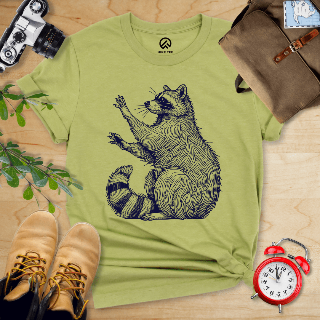 Hike Tee T-Shirt Heather Green / S Raccoon Is Watching Shirt