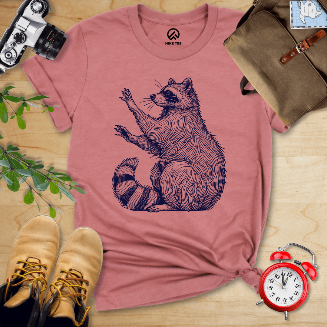 Hike Tee T-Shirt Heather Mauve / S Raccoon Is Watching Shirt