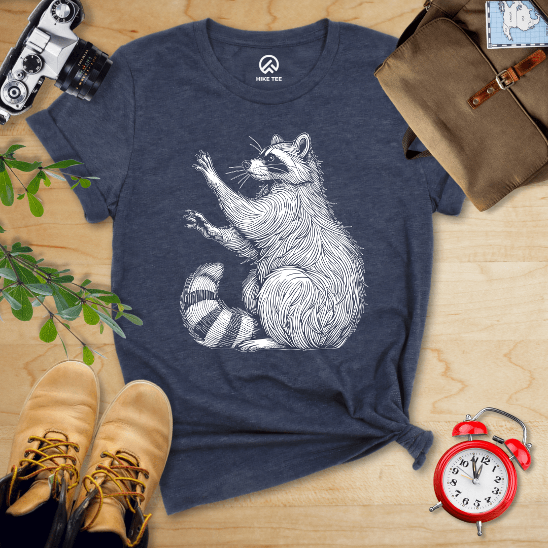 Hike Tee T-Shirt Heather Navy / S Raccoon Is Watching Shirt