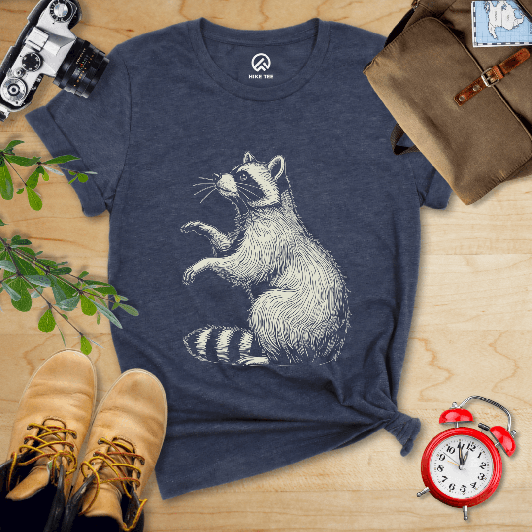 Hike Tee T-Shirt Heather Navy / S Raccoon Is Watching Shirt