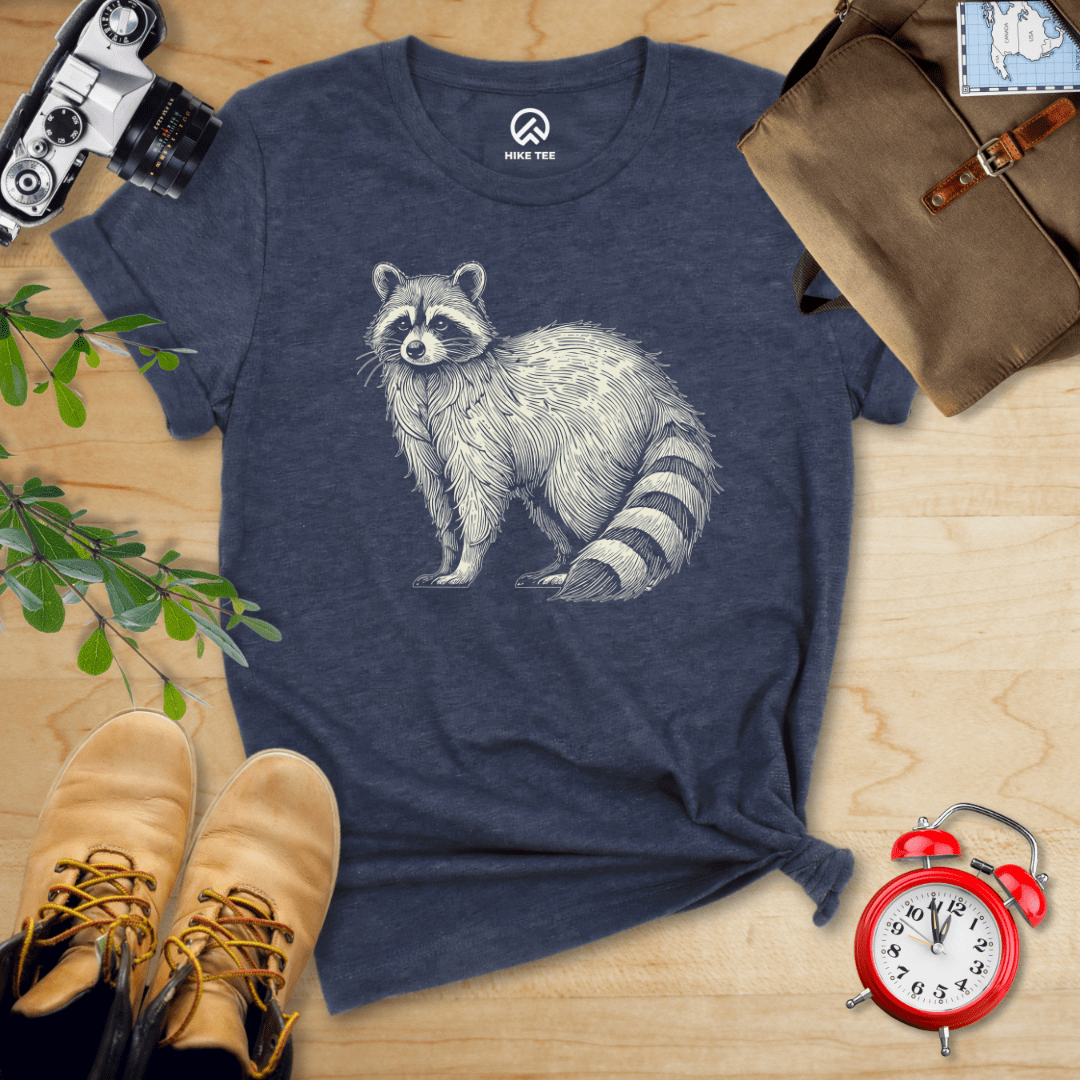 Hike Tee T-Shirt Heather Navy / S Raccoon Is Watching Shirt