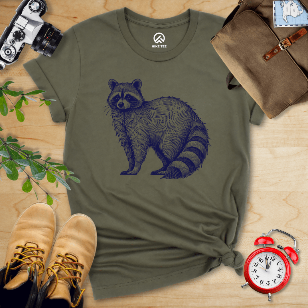 Hike Tee T-Shirt Military Green / S Raccoon Is Watching Shirt