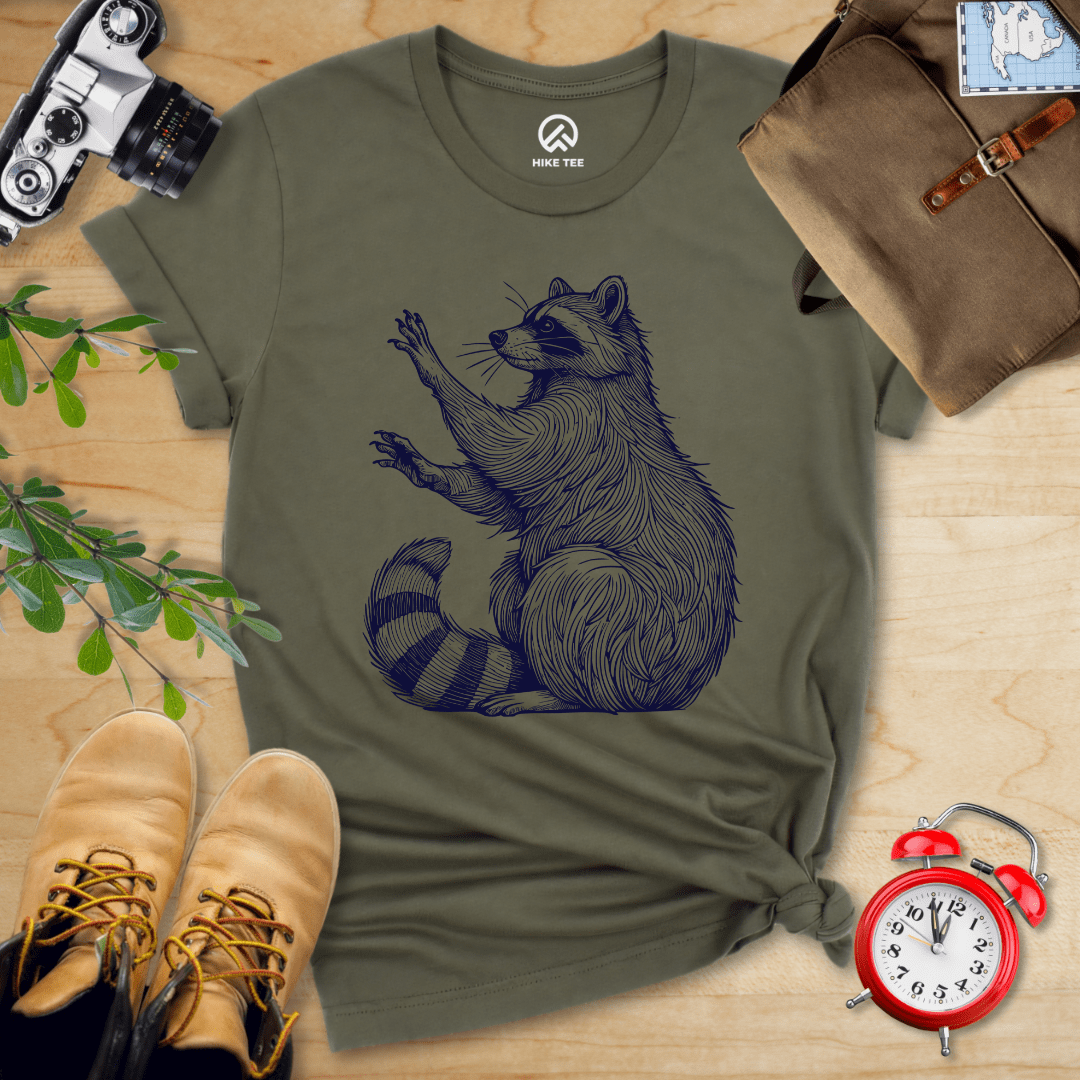 Hike Tee T-Shirt Military Green / S Raccoon Is Watching Shirt