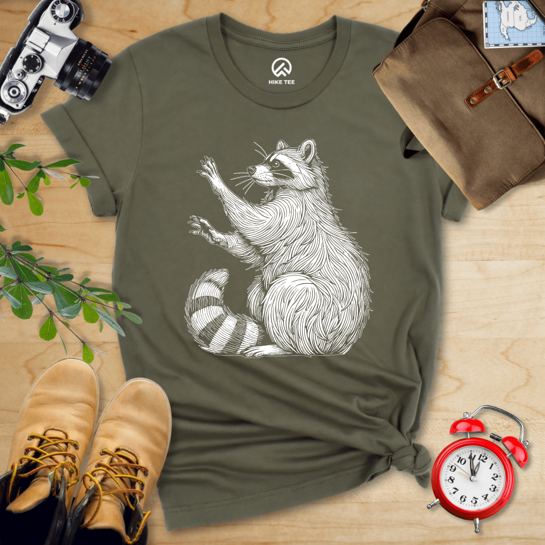 Hike Tee T-Shirt Military Green / S Raccoon Is Watching Shirt