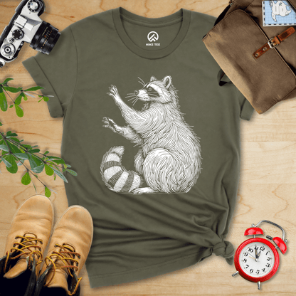 Hike Tee T-Shirt Military Green / S Raccoon Is Watching Shirt
