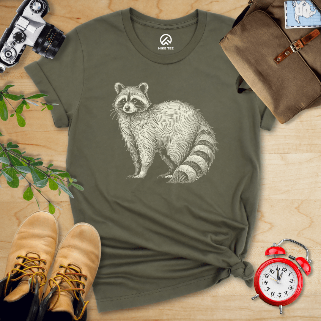 Hike Tee T-Shirt Military Green / S Raccoon Is Watching Shirt