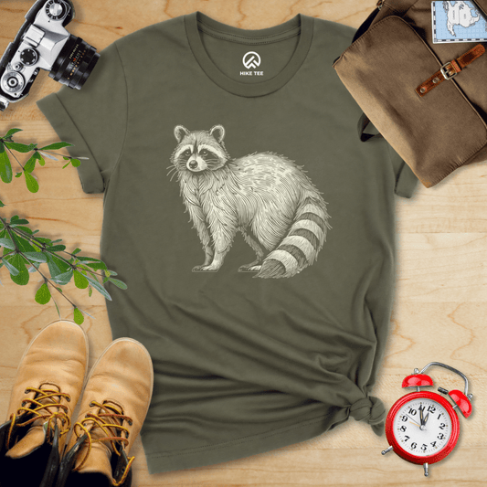 Hike Tee T-Shirt Military Green / S Raccoon Is Watching Shirt