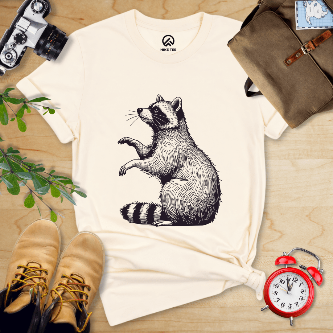Hike Tee T-Shirt Natural / S Raccoon Is Watching Shirt