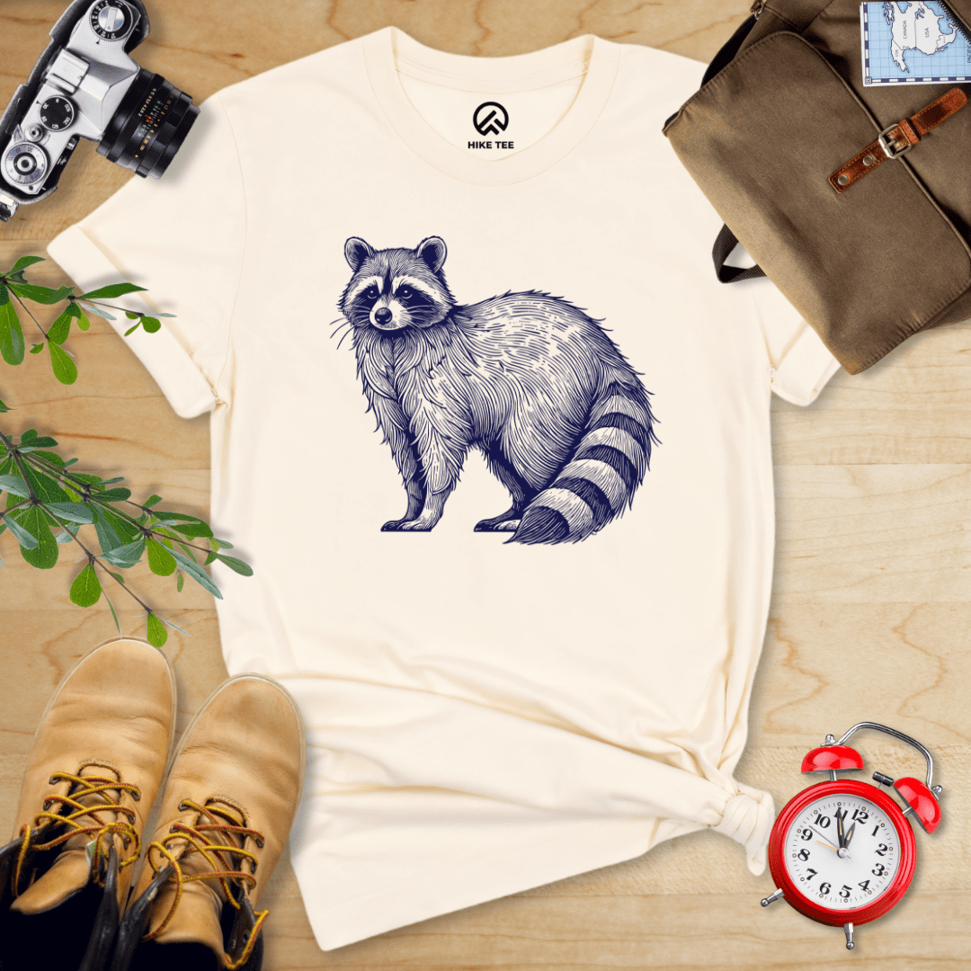 Hike Tee T-Shirt Natural / S Raccoon Is Watching Shirt