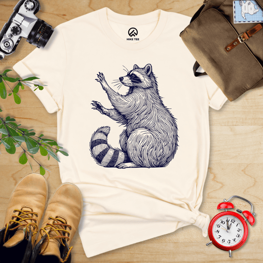 Hike Tee T-Shirt Natural / S Raccoon Is Watching Shirt