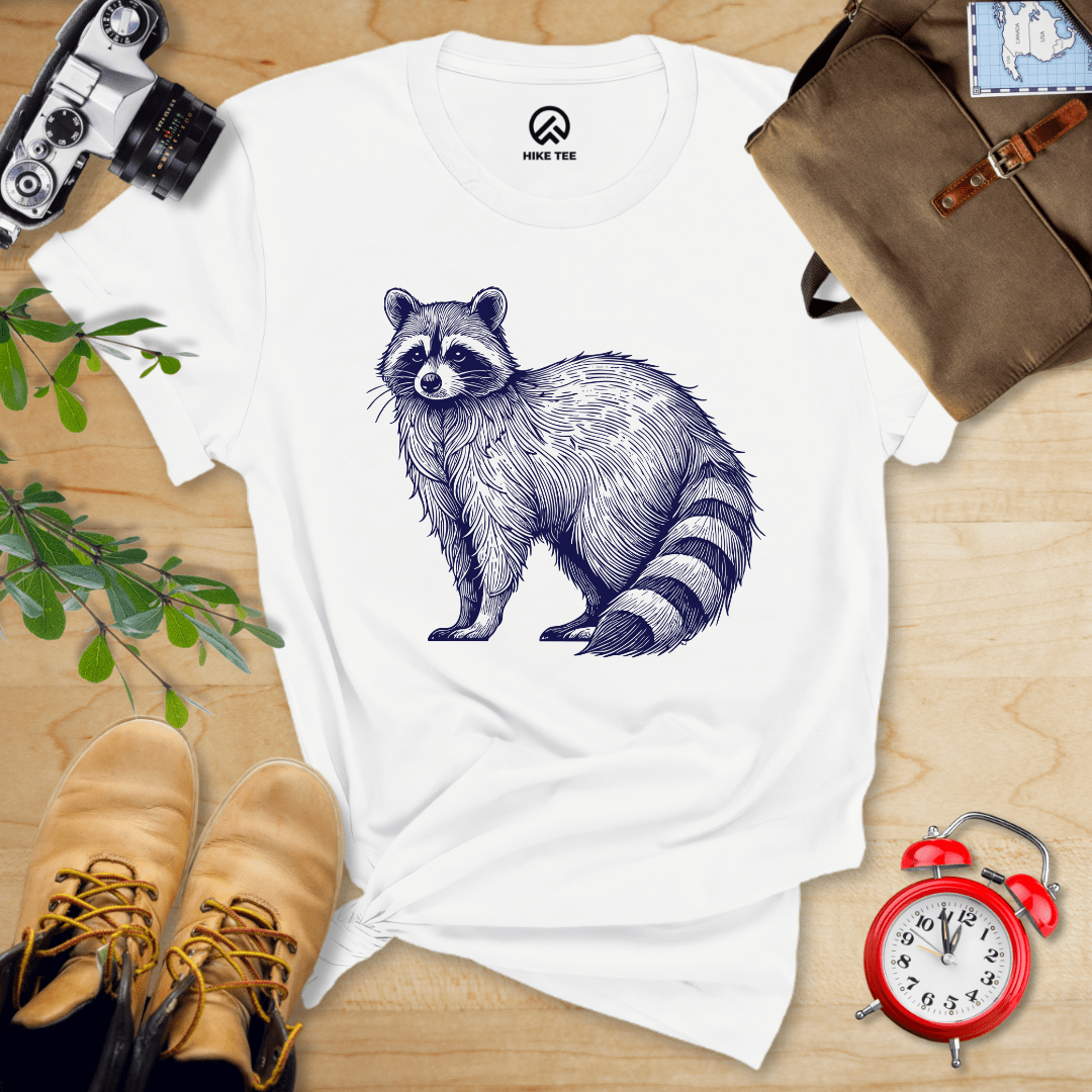 Hike Tee T-Shirt White / S Raccoon Is Watching Shirt