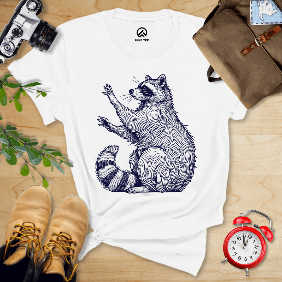 Hike Tee T-Shirt White / S Raccoon Is Watching Shirt