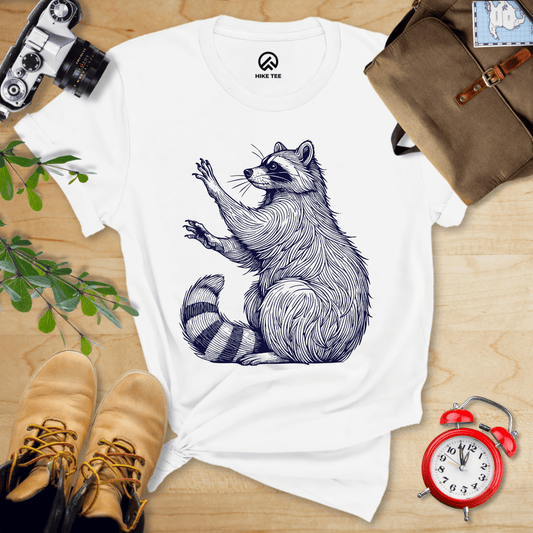 Hike Tee T-Shirt White / S Raccoon Is Watching Shirt