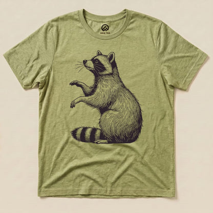 Raccoon Monochrome Shirt Hike Tee T-Shirt Heather Green / S