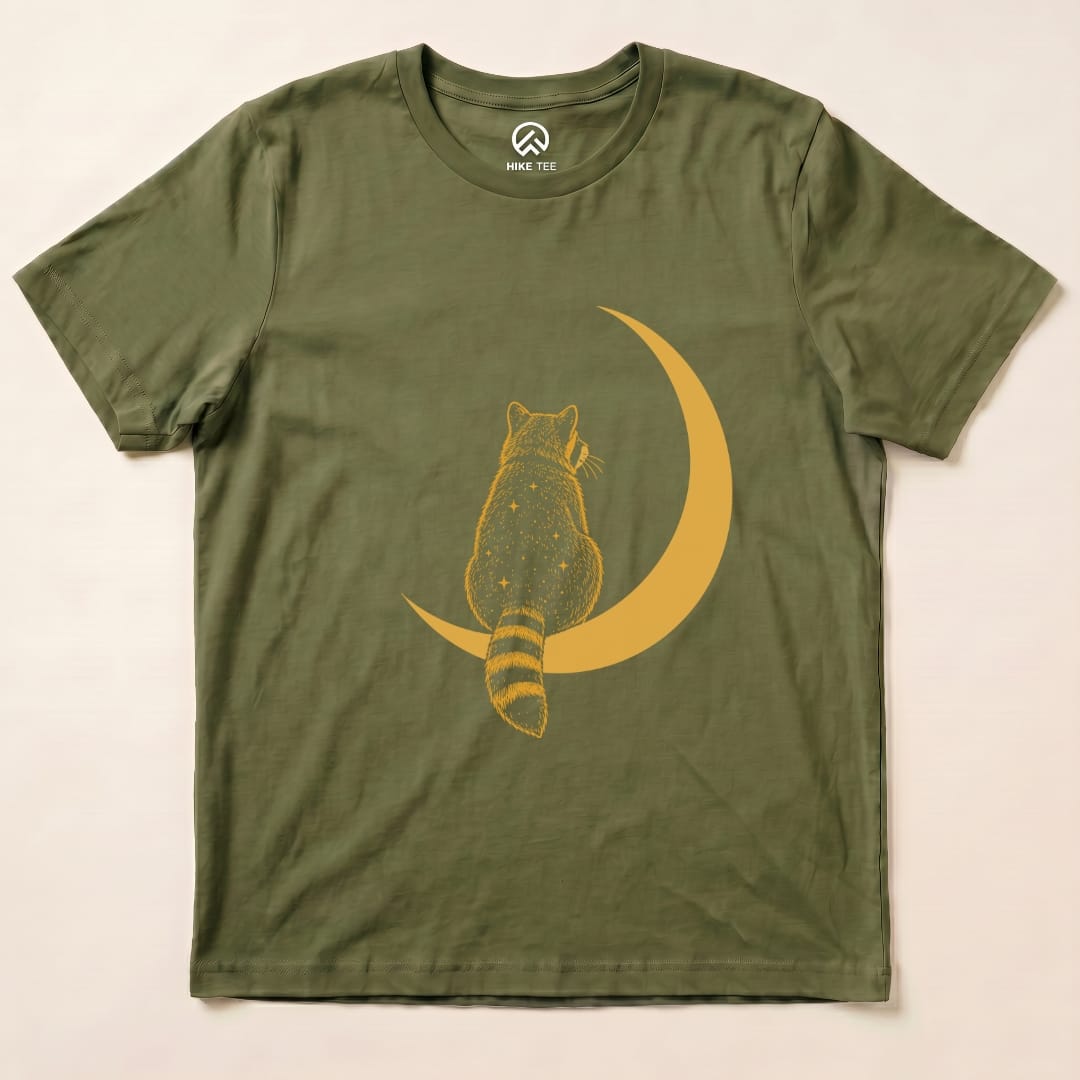 Raccoon Moon Shirt Hike Tee T-Shirt Military Green / S