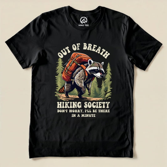 Raccoon Out of Breath Shirt Hike Tee T-Shirt Black / S