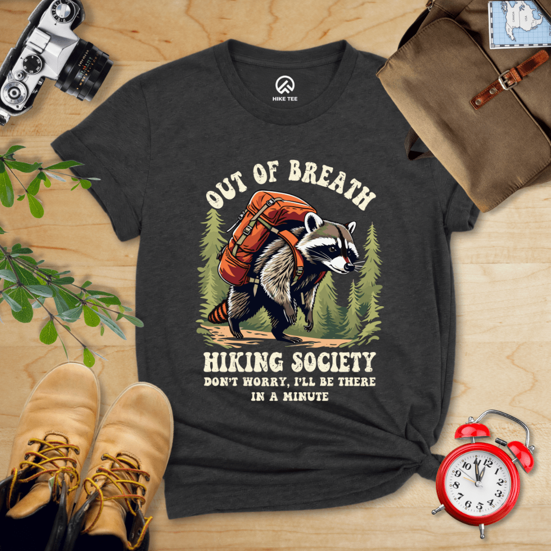 Hike Tee T-Shirt Dark Grey Heather / S Raccoon Out of Breath Shirt