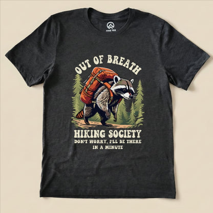 Raccoon Out of Breath Shirt Hike Tee T-Shirt Dark Grey Heather / S