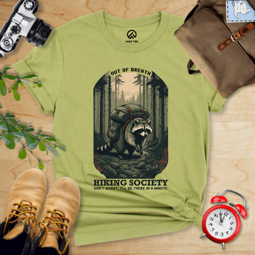 Hike Tee T-Shirt Heather Green / S Raccoon Out of Breath Shirt