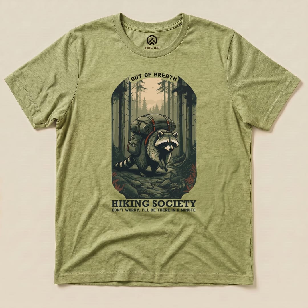Raccoon Out of Breath Shirt Hike Tee T-Shirt Heather Green / S