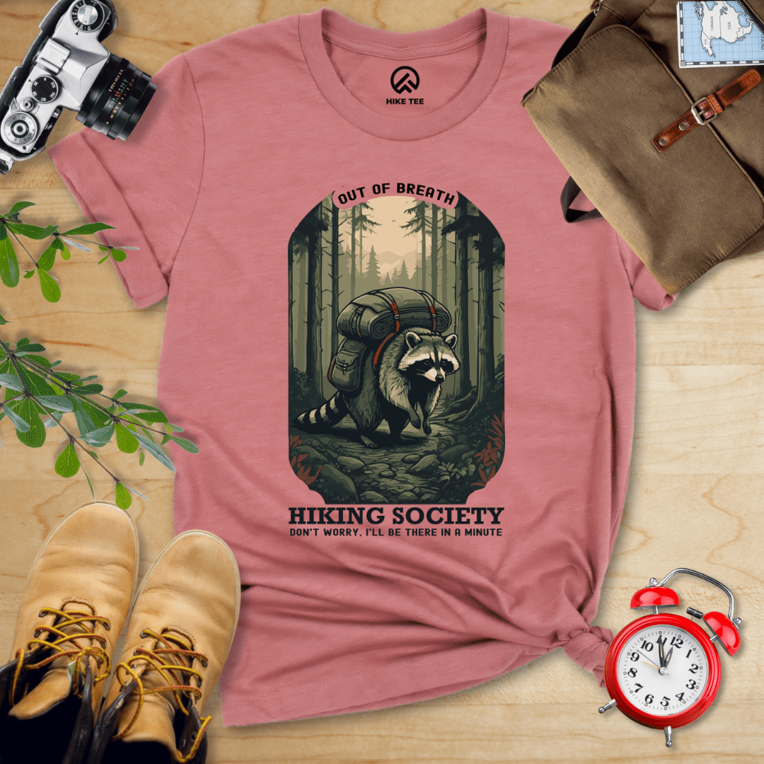 Hike Tee T-Shirt Heather Mauve / S Raccoon Out of Breath Shirt