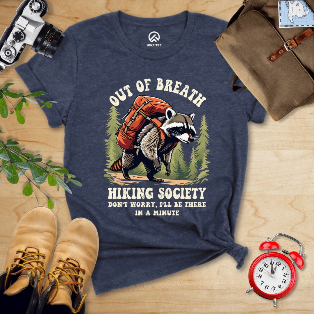 Hike Tee T-Shirt Heather Navy / S Raccoon Out of Breath Shirt