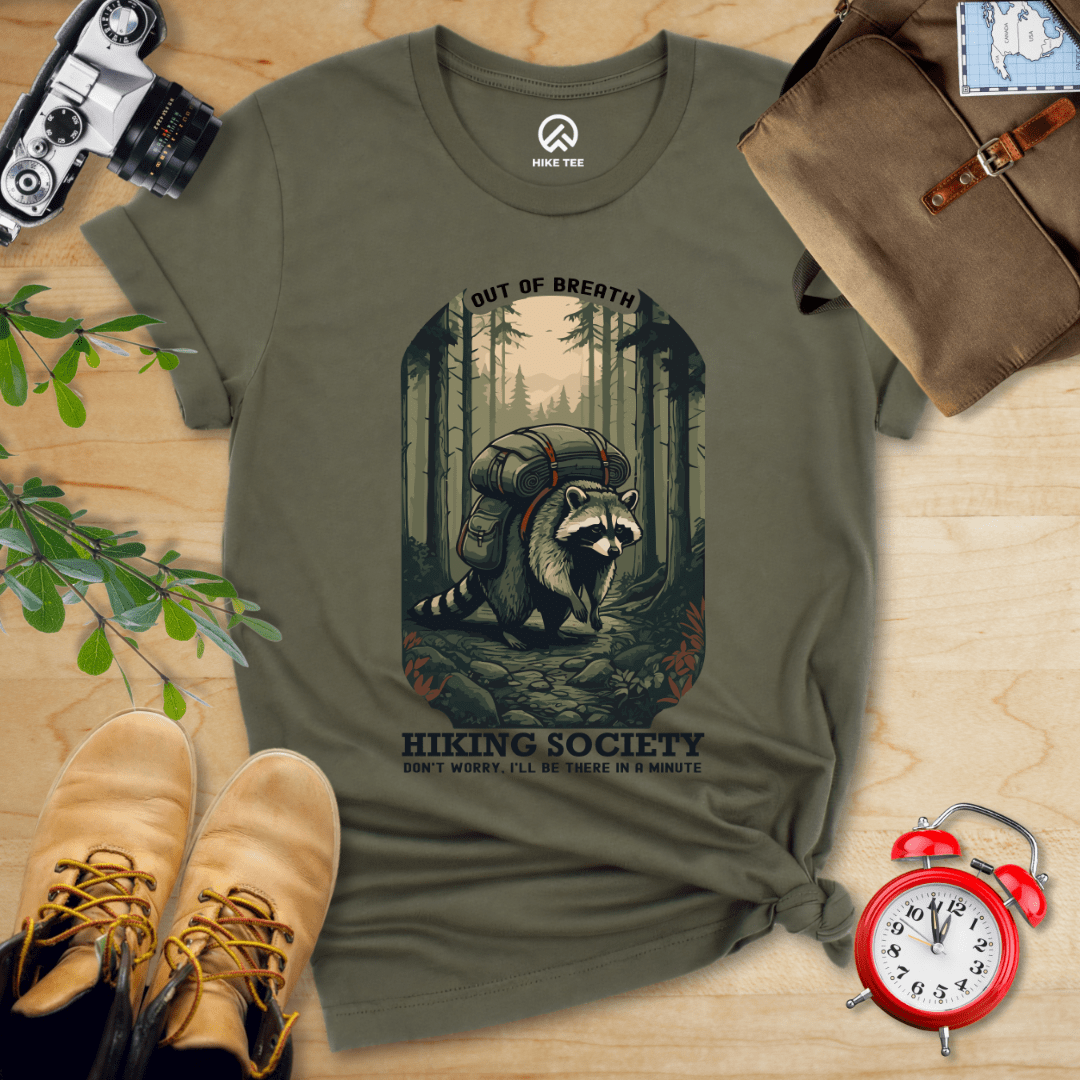 Hike Tee T-Shirt Military Green / S Raccoon Out of Breath Shirt
