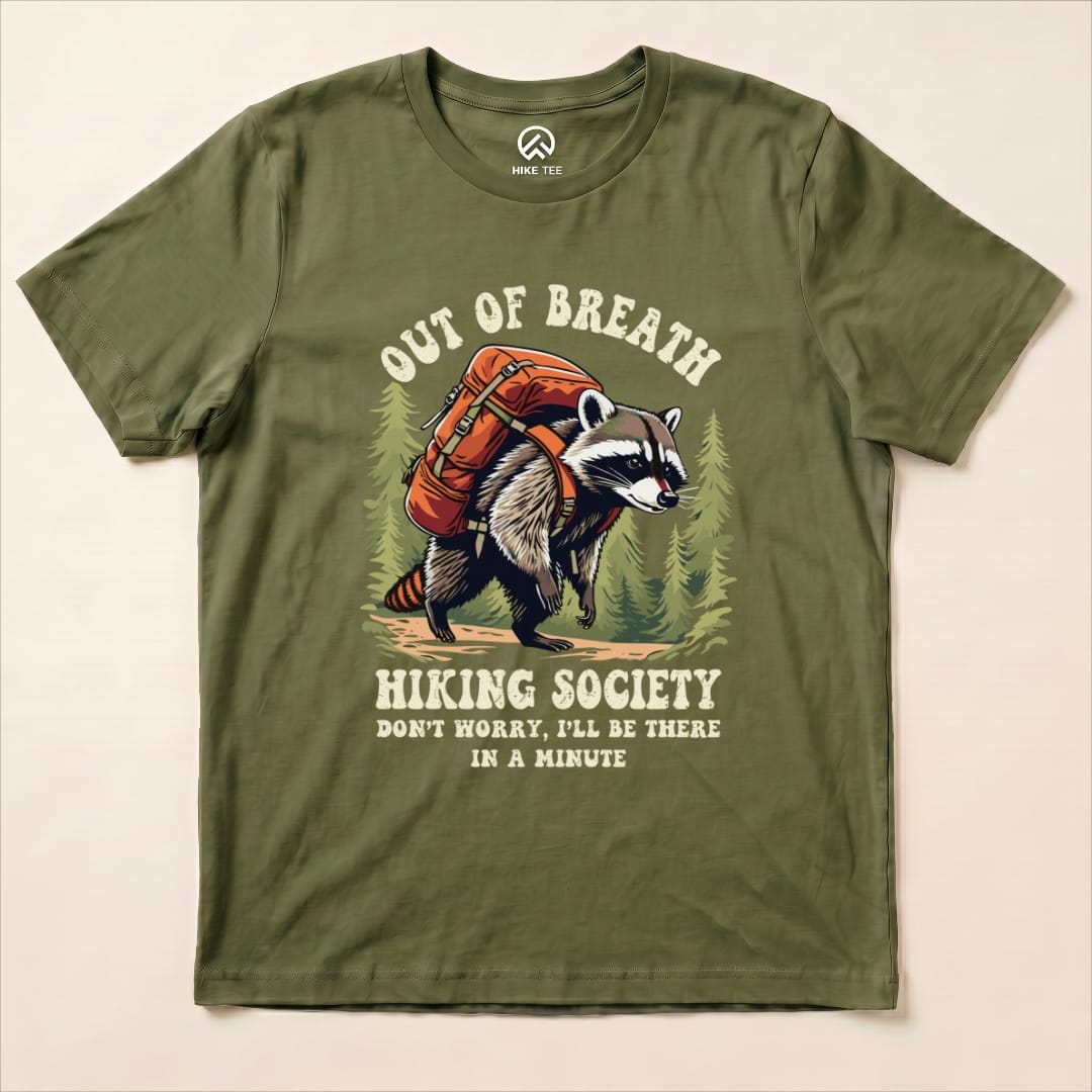 Raccoon Out of Breath Shirt Hike Tee T-Shirt Military Green / S