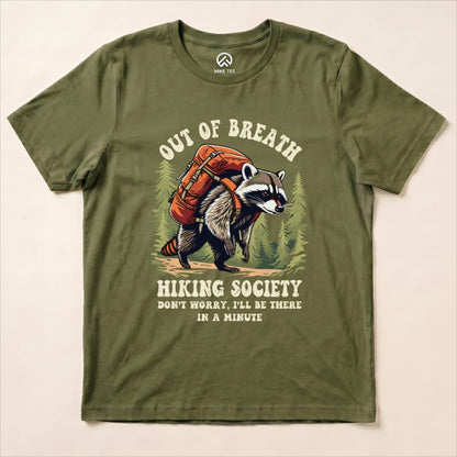 Raccoon Out of Breath Shirt Hike Tee T-Shirt Military Green / S