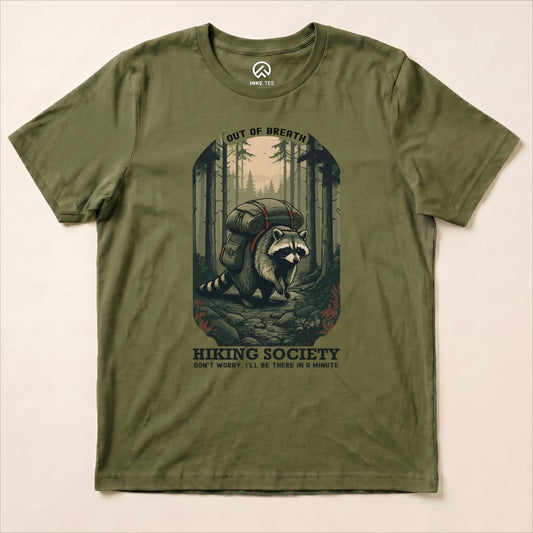 Raccoon Out of Breath Shirt Hike Tee T-Shirt Military Green / S