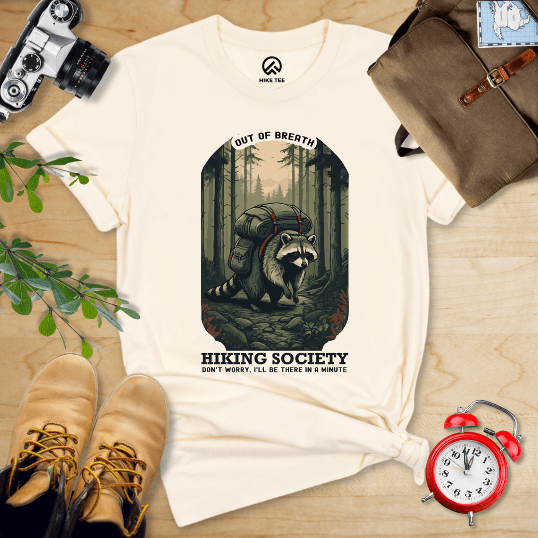 Hike Tee T-Shirt Natural / S Raccoon Out of Breath Shirt