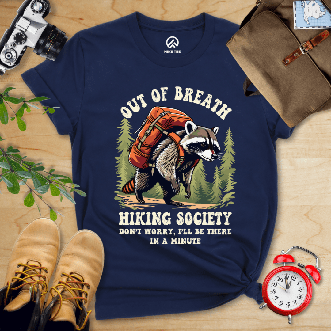 Hike Tee T-Shirt Navy / S Raccoon Out of Breath Shirt