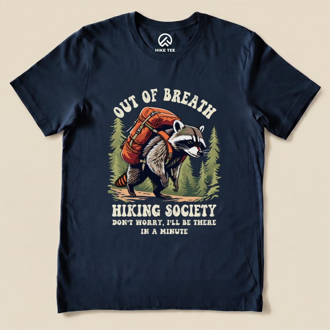 Raccoon Out of Breath Shirt Hike Tee T-Shirt Navy / S
