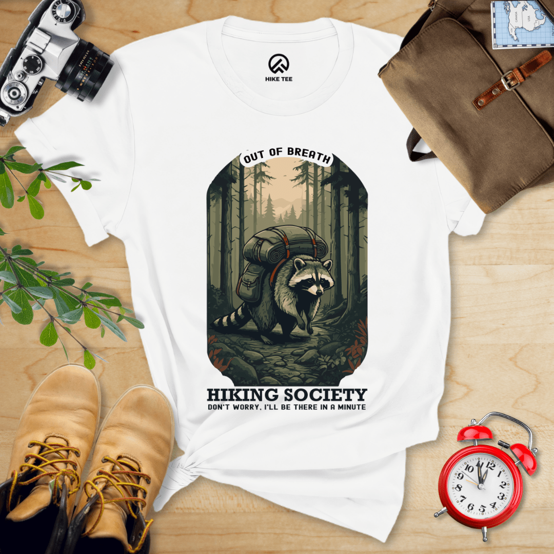Hike Tee T-Shirt White / S Raccoon Out of Breath Shirt