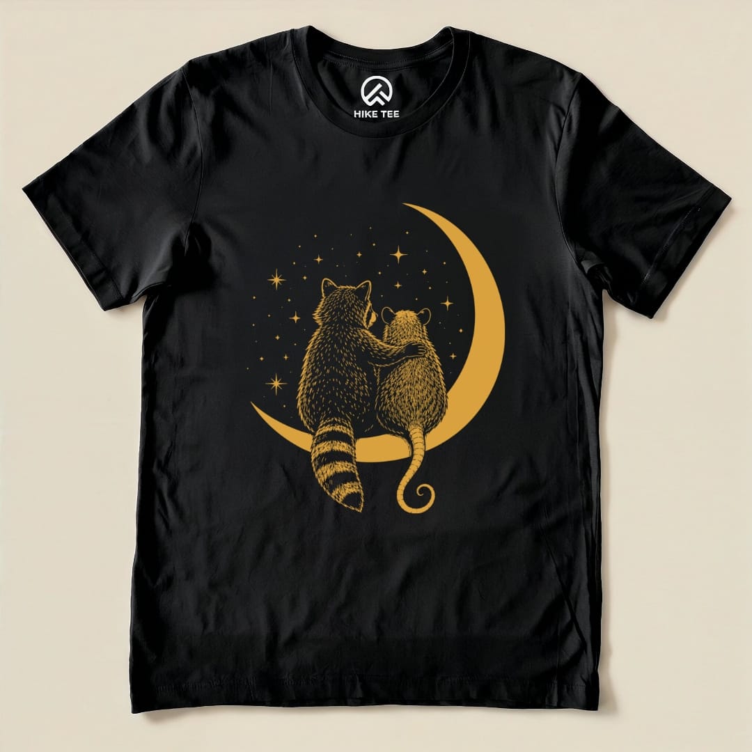 Raccoon Possum Moon Shirt Hike Tee T-Shirt Black / S