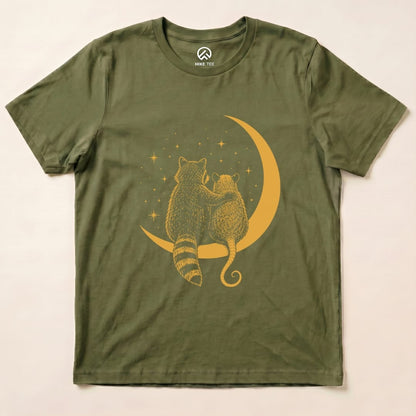 Raccoon Possum Moon Shirt Hike Tee T-Shirt Military Green / S