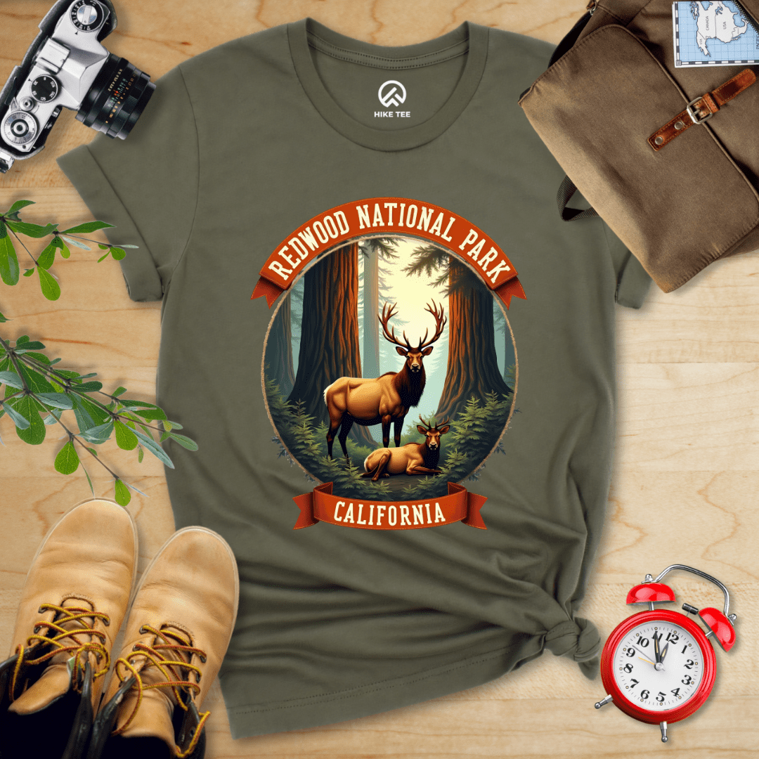 Hike Tee T-Shirt Military Green / S Redwood National Park Elk Shirt