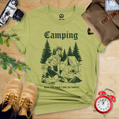 Hike Tee T-Shirt Heather Green / S Retro Camping Hiding Shirt