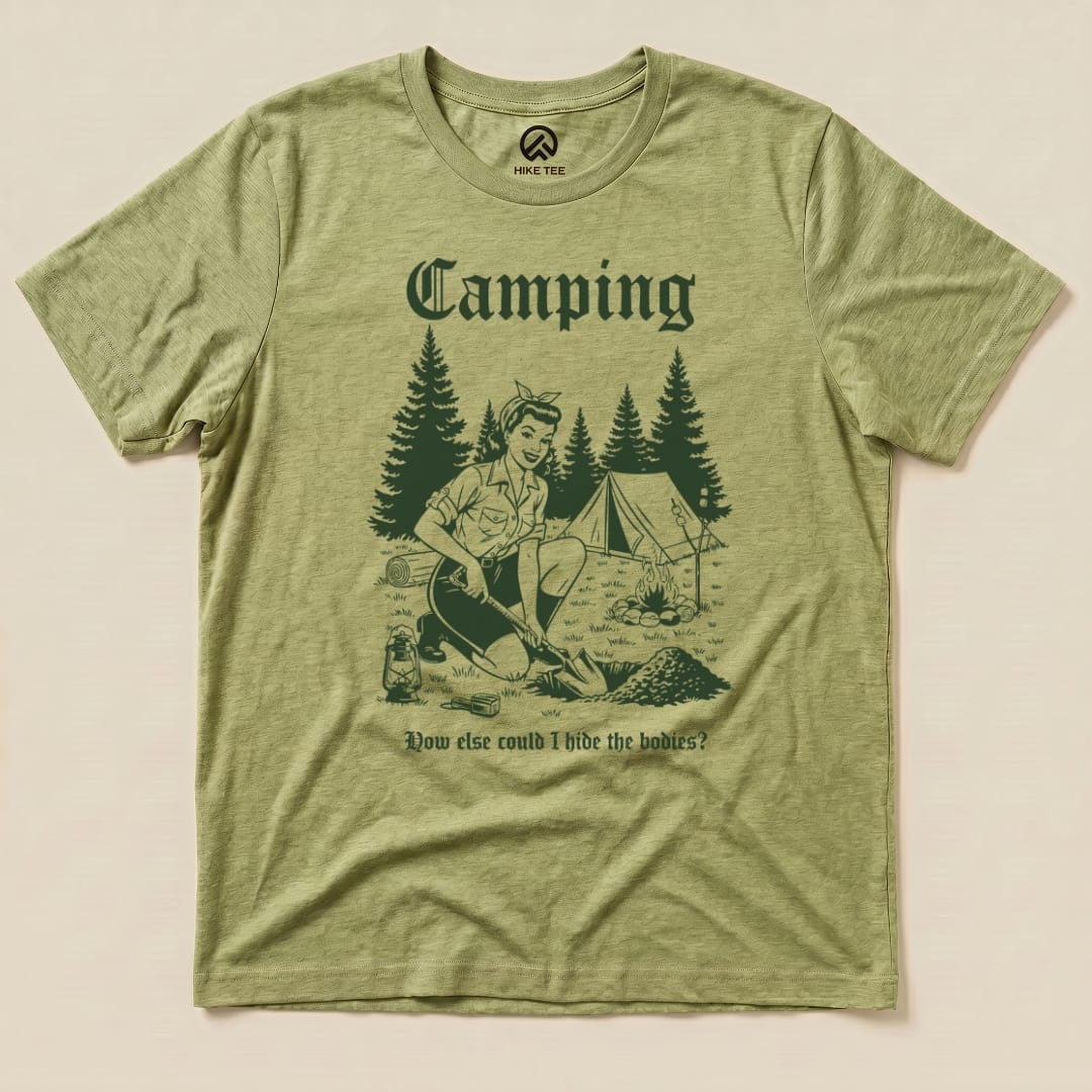 Hike Tee T-Shirt Heather Green / S Retro Camping Hiding Shirt