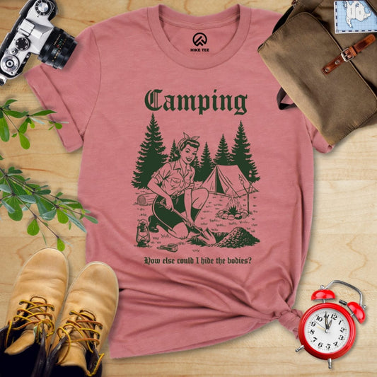 Hike Tee T-Shirt Heather Mauve / S Retro Camping Hiding Shirt