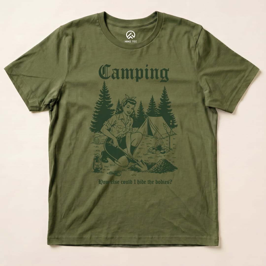 Hike Tee T-Shirt Military Green / S Retro Camping Hiding Shirt