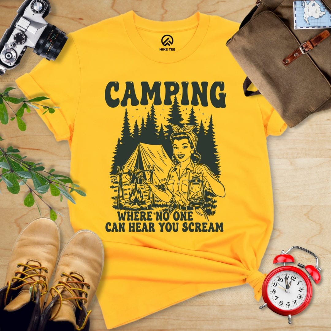 Hike Tee T-Shirt Gold / S Retro Camping Scream Shirt