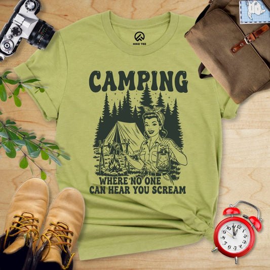 Hike Tee T-Shirt Heather Green / S Retro Camping Scream Shirt
