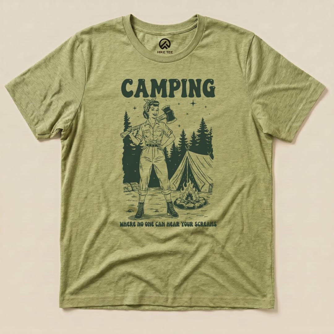 Hike Tee T-Shirt Heather Green / S Retro Camping Screams Shirt