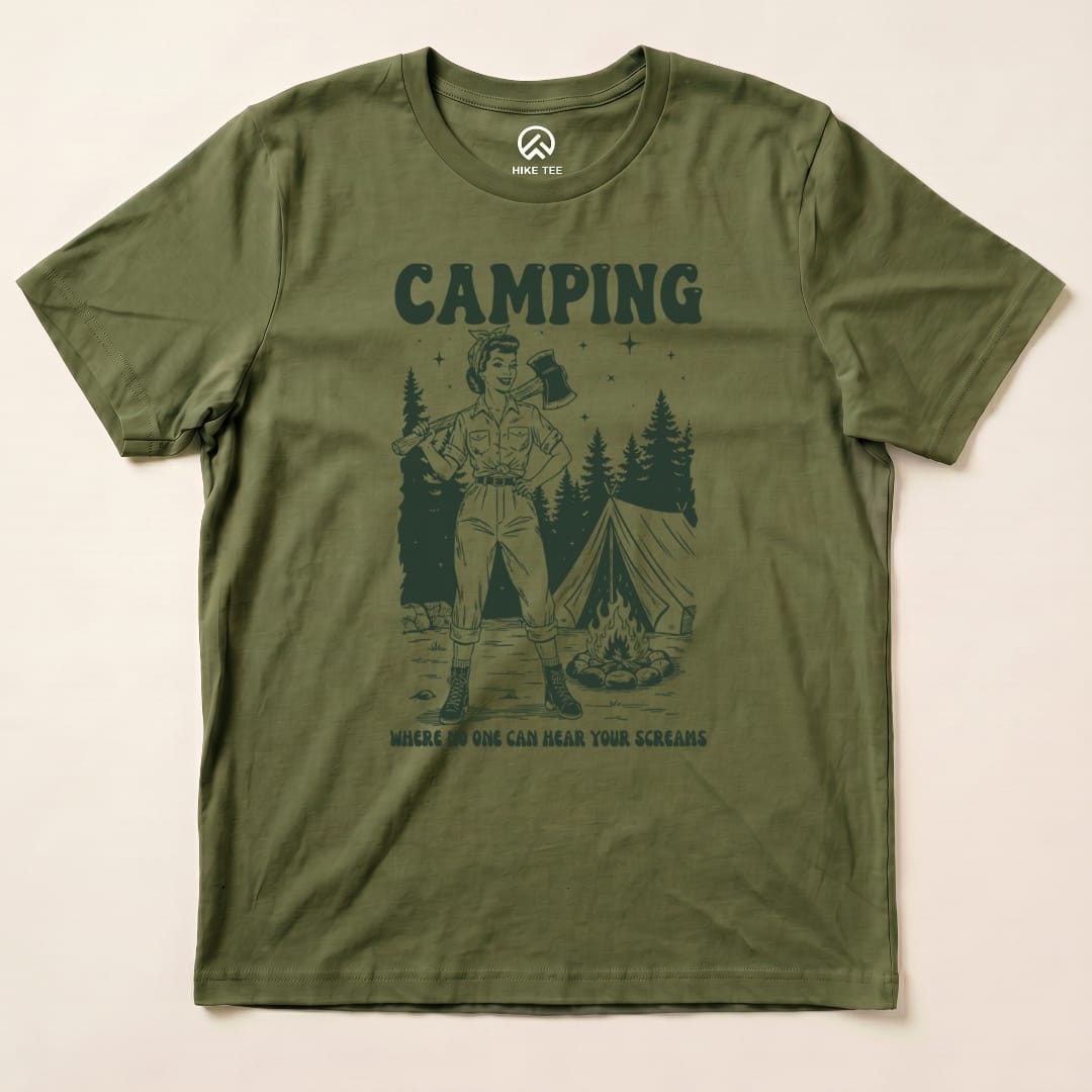 Hike Tee T-Shirt Military Green / S Retro Camping Screams Shirt
