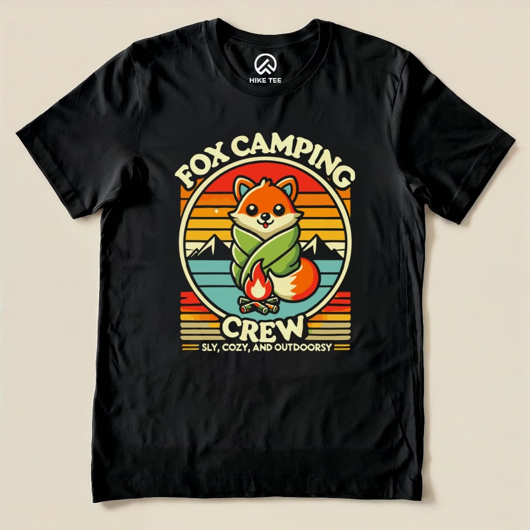 Retro Fox Camping Crew Shirt Hike Tee T-Shirt Black / S