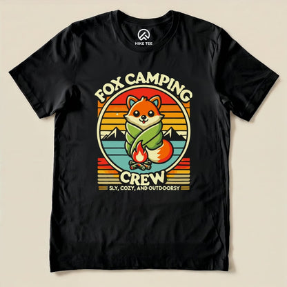 Retro Fox Camping Crew Shirt Hike Tee T-Shirt Black / S