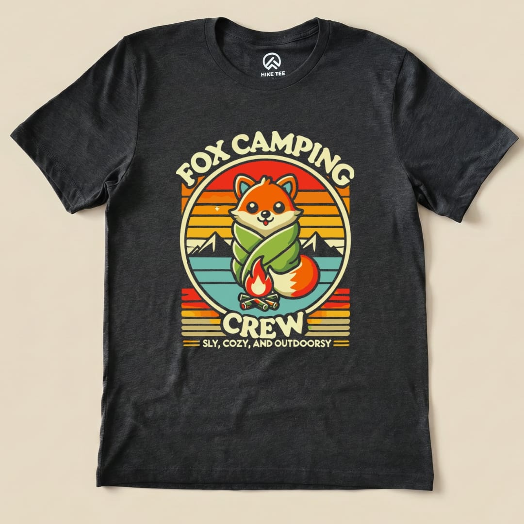 Retro Fox Camping Crew Shirt Hike Tee T-Shirt Dark Grey Heather / S
