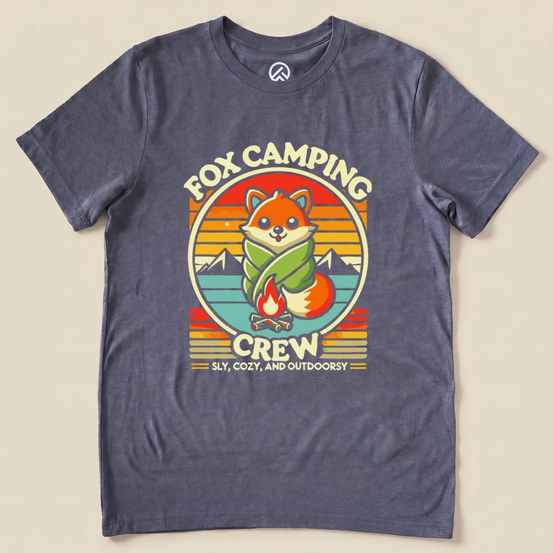 Retro Fox Camping Crew Shirt Hike Tee T-Shirt Heather Navy / S