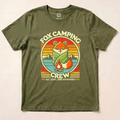 Retro Fox Camping Crew Shirt Hike Tee T-Shirt Military Green / S